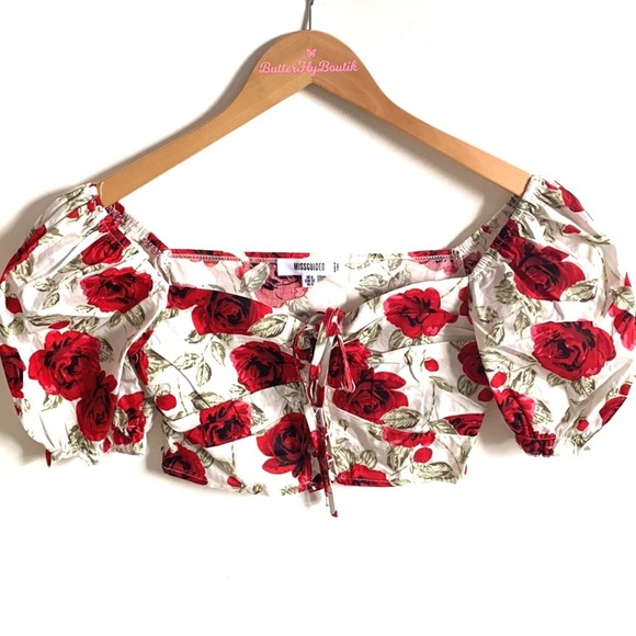 Missguided Floral Balloon sleeve crop Top, Size 0 - Picture 2 of 8